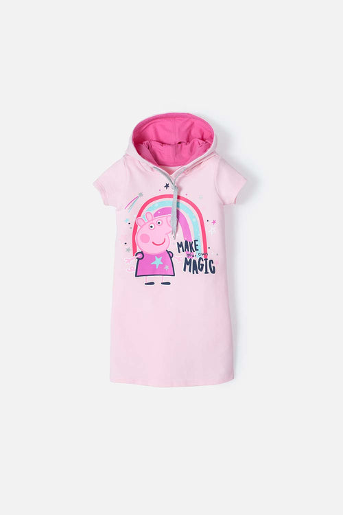 VESTIDO PEPPA PIG CON CAPUCHA ROSADO PARA NIÑA 2T A 5T