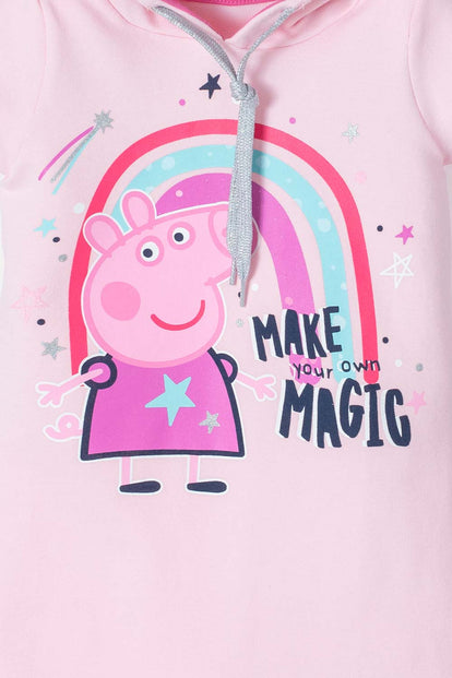 VESTIDO PEPPA PIG CON CAPUCHA ROSADO PARA NIÑA 2T A 5T
