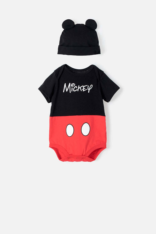 Card slide image -  BODY DE MICKEY MOUSE MANGA CORTA ROJO CON NEGRO PARA BEBÉ NIÑO