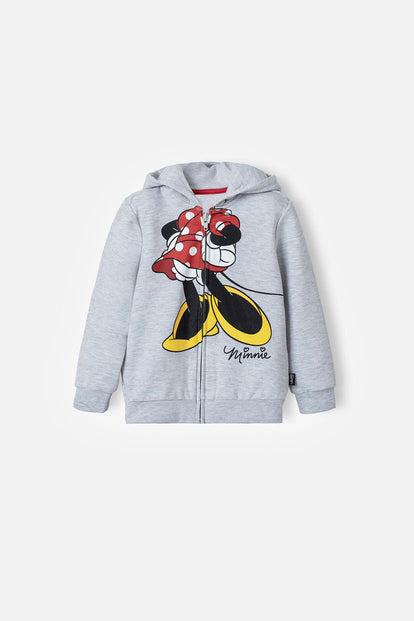 BUZO DE MINNIE MOUSE GRIS CON CAPUCHA PARA NIÑA 2T A 5T