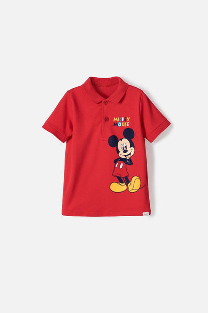  CAMISETA TIPO POLO DE MICKEY MOUSE ROJA PARA NIÑO 2T A 5T