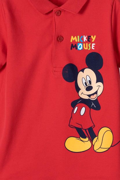  CAMISETA TIPO POLO DE MICKEY MOUSE ROJA PARA NIÑO 2T A 5T