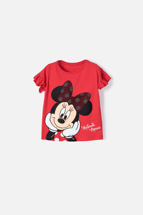 CAMISETA DE MINNIE MOUSE ROJA ESTAMPADA PARA NIÑA DE 2T A 5T