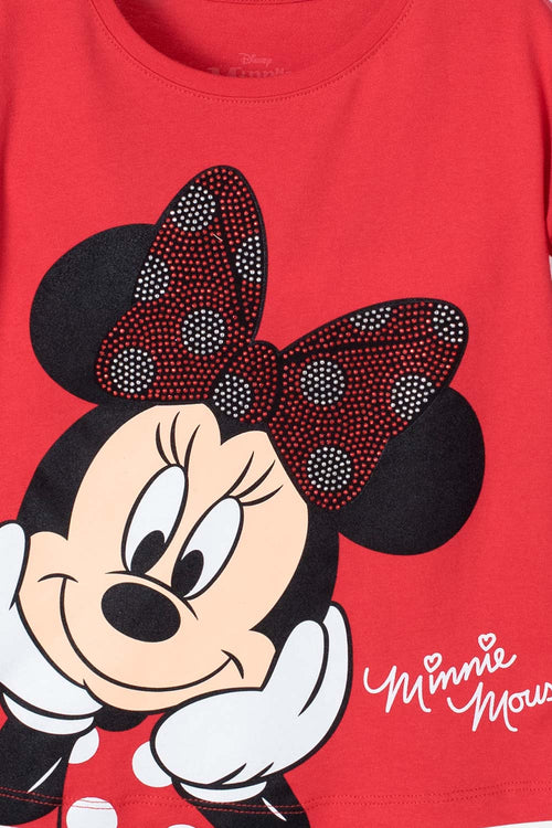 CAMISETA DE MINNIE MOUSE ROJA ESTAMPADA PARA NIÑA DE 2T A 5T