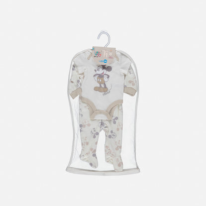 SET PRIMEROS DÍAS PARA BEBÉ UNISEX MARFIL/CAQUI DE MICKEY MOUSE