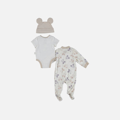 SET PRIMEROS DÍAS PARA BEBÉ UNISEX MARFIL/CAQUI DE MICKEY MOUSE