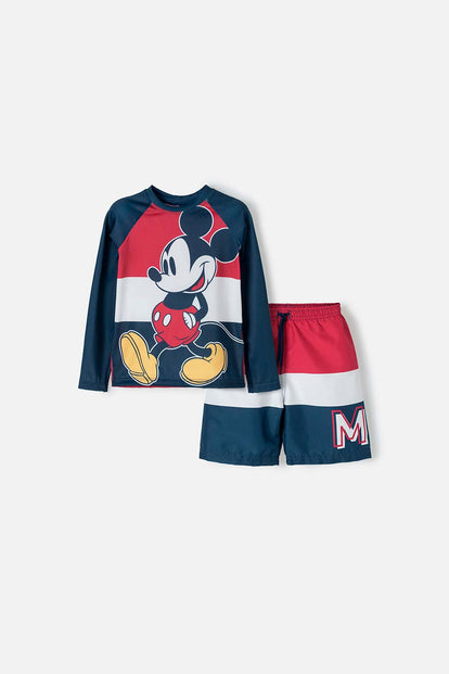 CONJUNTO DE BAÑO DE MICKEY MOUSE ESTAMPADO AZUL OSCURO PARA NIÑO 2T A 5T