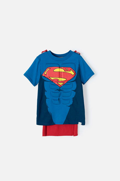 CAMISETA DE SUPERMAN CON CAPA REMOVIBLE PARA NIÑO DE 2T A 5T