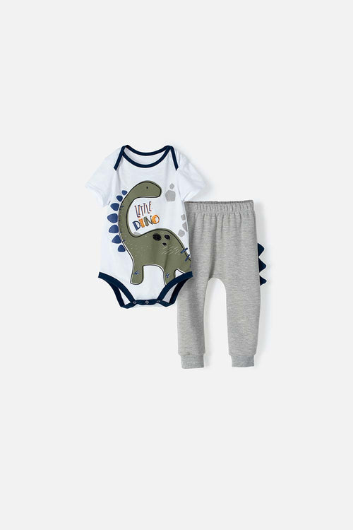 CONJUNTO LITTTLEMIC CON PANTALÓN BLANCO Y GRIS PARA BEBÉ NIÑO