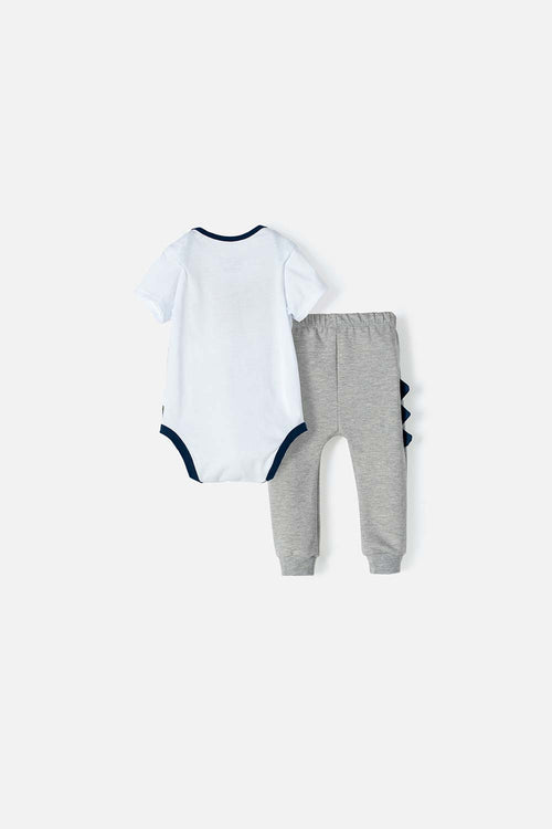 CONJUNTO LITTTLEMIC CON PANTALÓN BLANCO Y GRIS PARA BEBÉ NIÑO