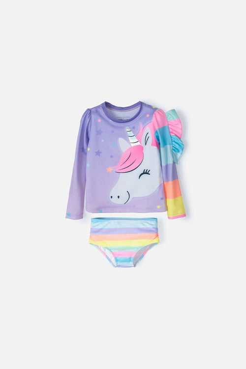 VESTIDO DE BAÑO LITTLEMIC ENTERO ESTAMPADO LILA PARA NIÑA 2T A 5T