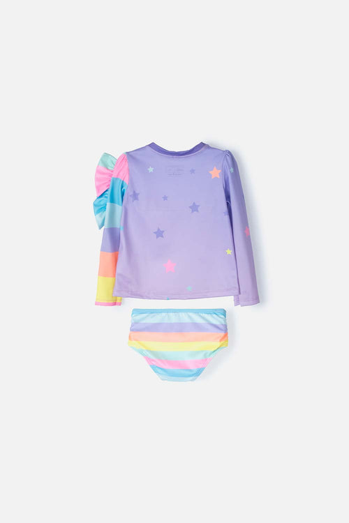 VESTIDO DE BAÑO LITTLEMIC ENTERO ESTAMPADO LILA PARA NIÑA 2T A 5T