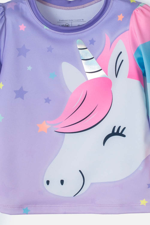 VESTIDO DE BAÑO LITTLEMIC ENTERO ESTAMPADO LILA PARA NIÑA 2T A 5T