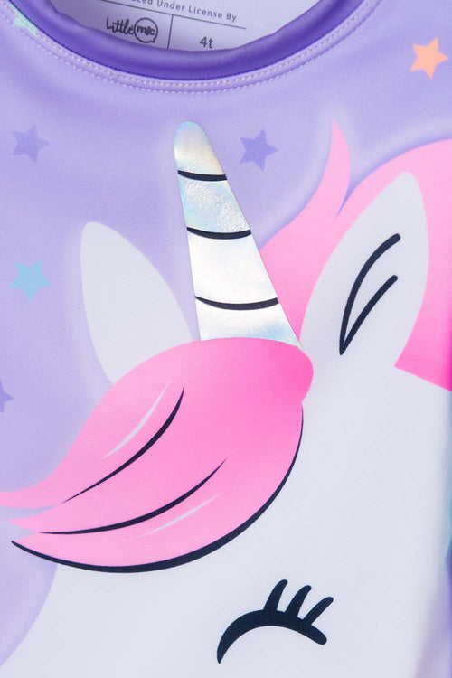 VESTIDO DE BAÑO LITTLEMIC ENTERO ESTAMPADO LILA PARA NIÑA 2T A 5T