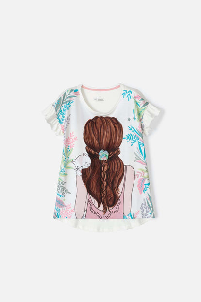 CAMISETA MIC ESTAMPADA CUELLO REDONDO BLANCA PARA NIÑA