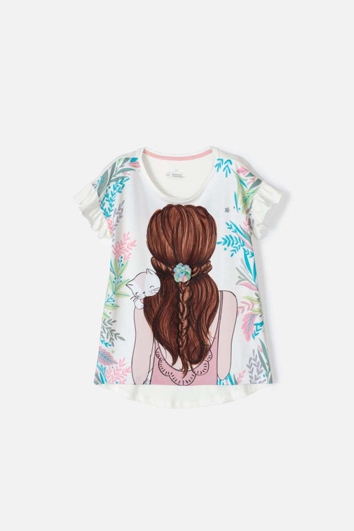 CAMISETA MIC ESTAMPADA CUELLO REDONDO BLANCA PARA NIÑA