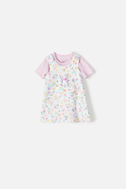  VESTIDO DE DOS PIEZAS LITTLEMIC MANGA CORTA ROSADO PARA BEBÉ NIÑA