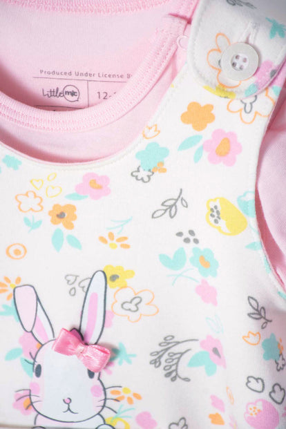  VESTIDO DE DOS PIEZAS LITTLEMIC MANGA CORTA ROSADO PARA BEBÉ NIÑA