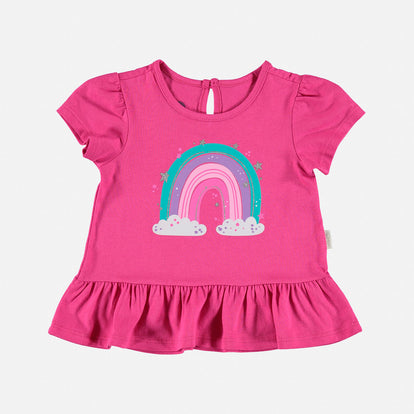  CAMISETA DE LITTLEMIC  MANGA CORTA ROSADA PARA BEBÉ NIÑA