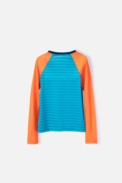 CAMISETA DE BAÑO MIC  MANGA LARGA AZUL Y NARANJA PARA NIÑO