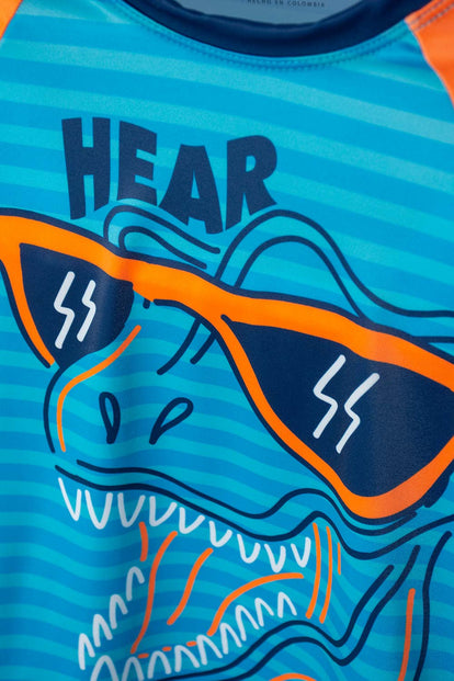 CAMISETA DE BAÑO MIC  MANGA LARGA AZUL Y NARANJA PARA NIÑO