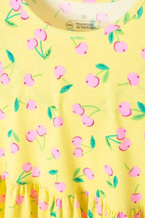 VESTIDO DE MIC CON MANGA CORTA AMARILLO PARA NIÑA