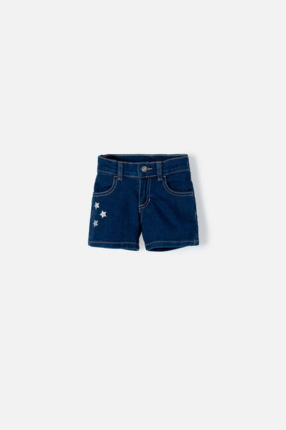  SHORT LITTLEMIC CON APLIQUES AZUL PARA NIÑA 2T A 5T