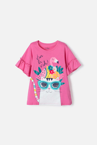 CAMISETA MIC MANGA CORTA CON BOLERO ROSADO PARA NIÑA