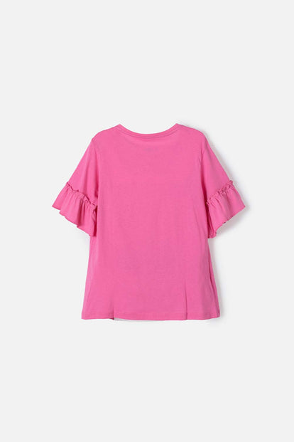CAMISETA MIC MANGA CORTA CON BOLERO ROSADO PARA NIÑA