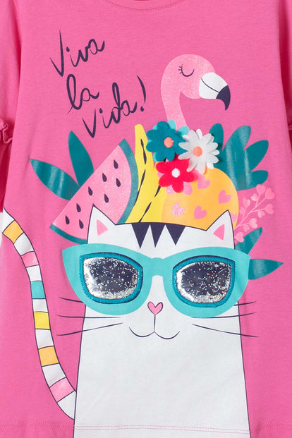 CAMISETA MIC MANGA CORTA CON BOLERO ROSADO PARA NIÑA