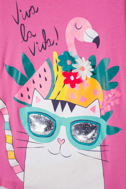 CAMISETA MIC MANGA CORTA CON BOLERO ROSADO PARA NIÑA