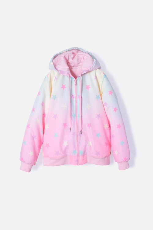 CHAQUETA DE MIC CON CIERRE Y CAPUCHA MULTICOLOR PARA NIÑA