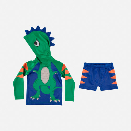 CONJUNTO DE BAÑO PARA NIÑO, MANGA LARGA AZUL/VERDE DE LITTLEMIC