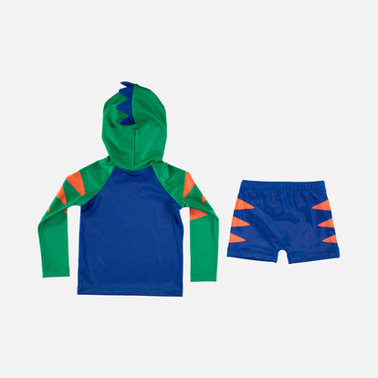 CONJUNTO DE BAÑO PARA NIÑO, MANGA LARGA AZUL/VERDE DE LITTLEMIC