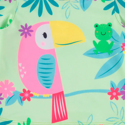 VESTIDO DE BAÑO DE LITTLEMIC MANGA LARGA VERDE Y ROSADO PARA BEBÉ NIÑA