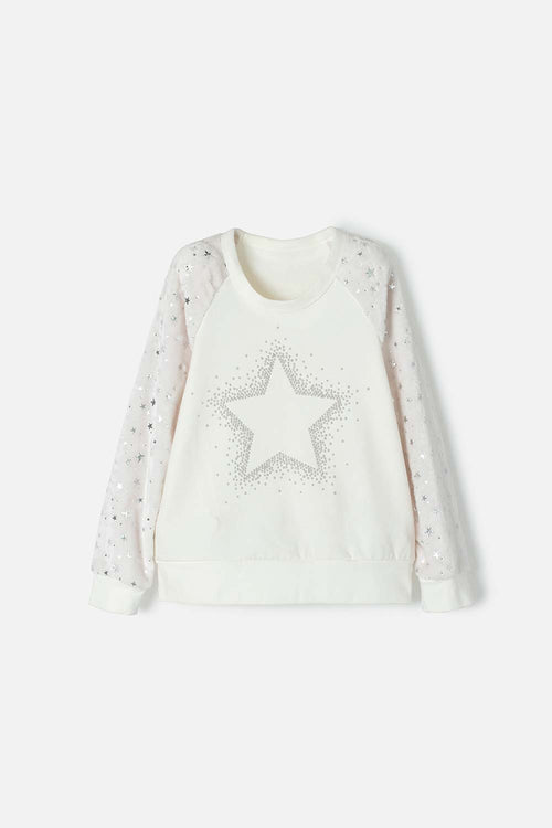 BUZO DE MIC CERRADO BLANCO Y GRIS PARA NIÑA