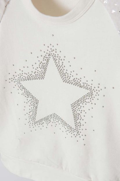 BUZO DE MIC CERRADO BLANCO Y GRIS PARA NIÑA