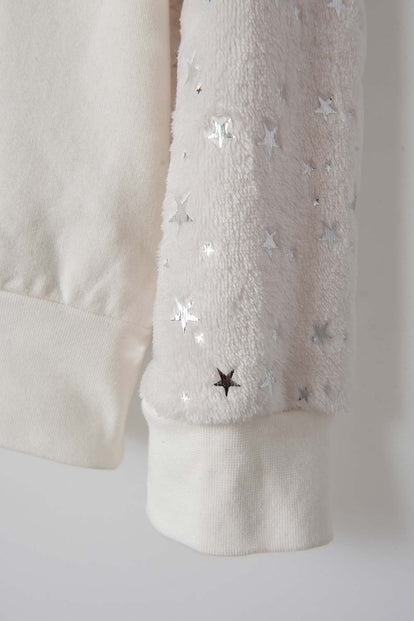 BUZO DE MIC CERRADO BLANCO Y GRIS PARA NIÑA