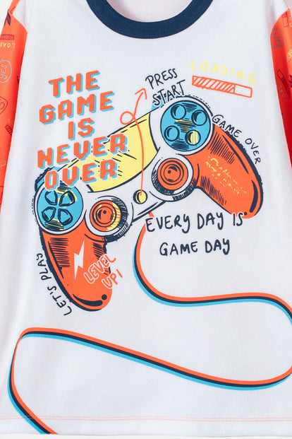 PIJAMA DE MIC MANGA LARGA BLANCO Y NARANJA PARA NIÑO