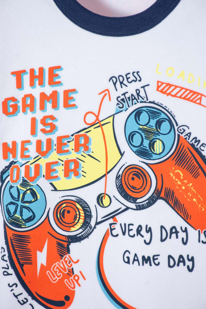 PIJAMA DE MIC MANGA LARGA BLANCO Y NARANJA PARA NIÑO