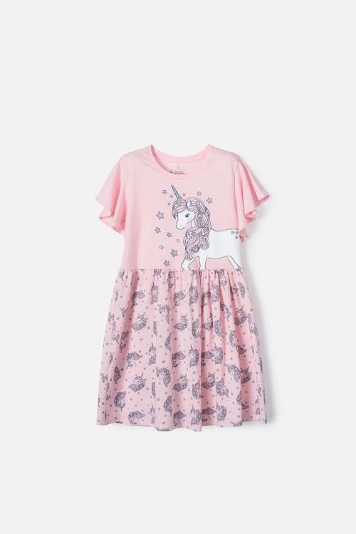 VESTIDO MIC MANGA CORTA PALO DE ROSA PARA NIÑA
