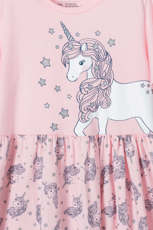 VESTIDO MIC MANGA CORTA PALO DE ROSA PARA NIÑA