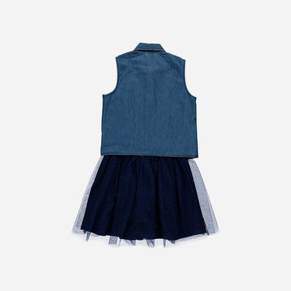 VESTIDO MIC MANGA SISA DENIM TONO MEDIO PARA NIÑA