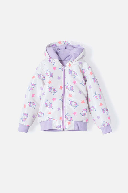 CHAQUETA LITTLEMIC CON CIERRE MARFIL Y LILA PARA NIÑA 2T A 5T