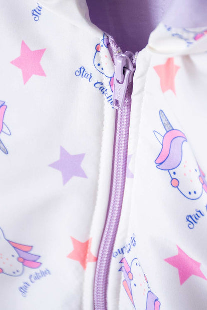 CHAQUETA LITTLEMIC CON CIERRE MARFIL Y LILA PARA NIÑA 2T A 5T