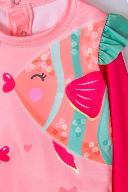 CONJUNTO DE BAÑO LITTLEMIC ESTAMPADO ROSADO PARA BEBÉ NIÑA