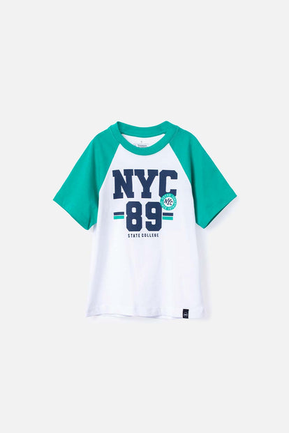 CAMISETA DE MIC MANGA CORTA VERDE Y BLANCO PARA NIÑO