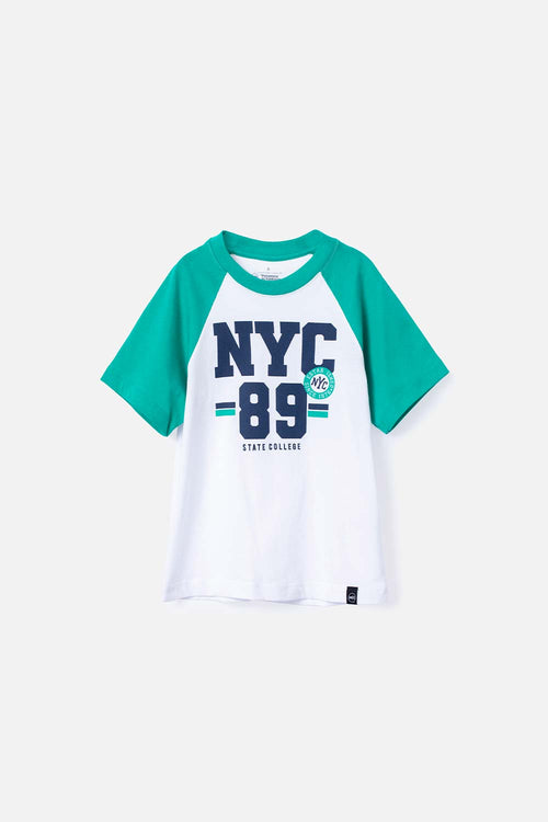 CAMISETA DE MIC MANGA CORTA VERDE Y BLANCO PARA NIÑO