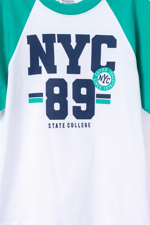 CAMISETA DE MIC MANGA CORTA VERDE Y BLANCO PARA NIÑO