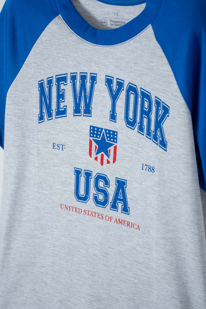 CAMISETA DE MIC MANGA CORTA GRIS Y AZUL PARA NIÑO